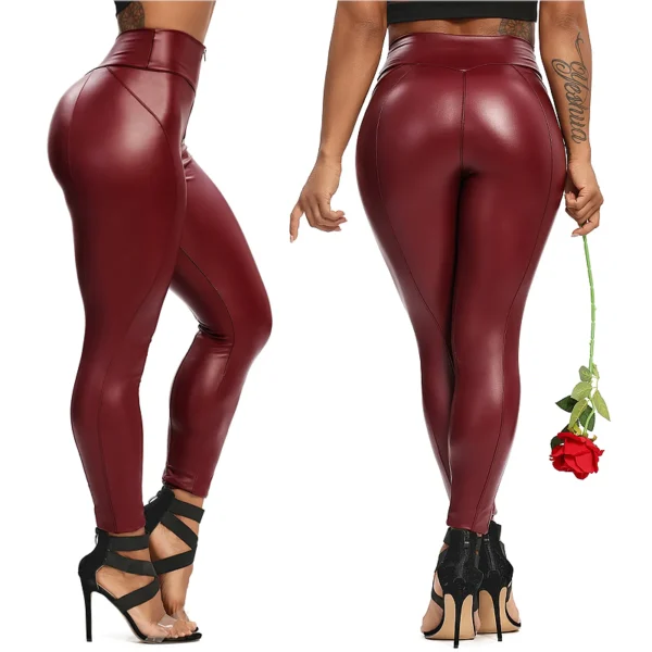 Calça Feminina de Couro Com Zíper Skinny - Tumalin