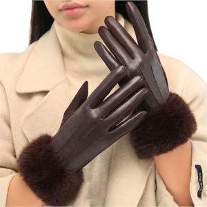 Luva de Couro Feminina Touch Screen com Punho de Pelo - Tumalin